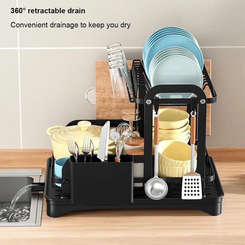2 Tier Dish Drying Rack with Drip Tray - Image 6