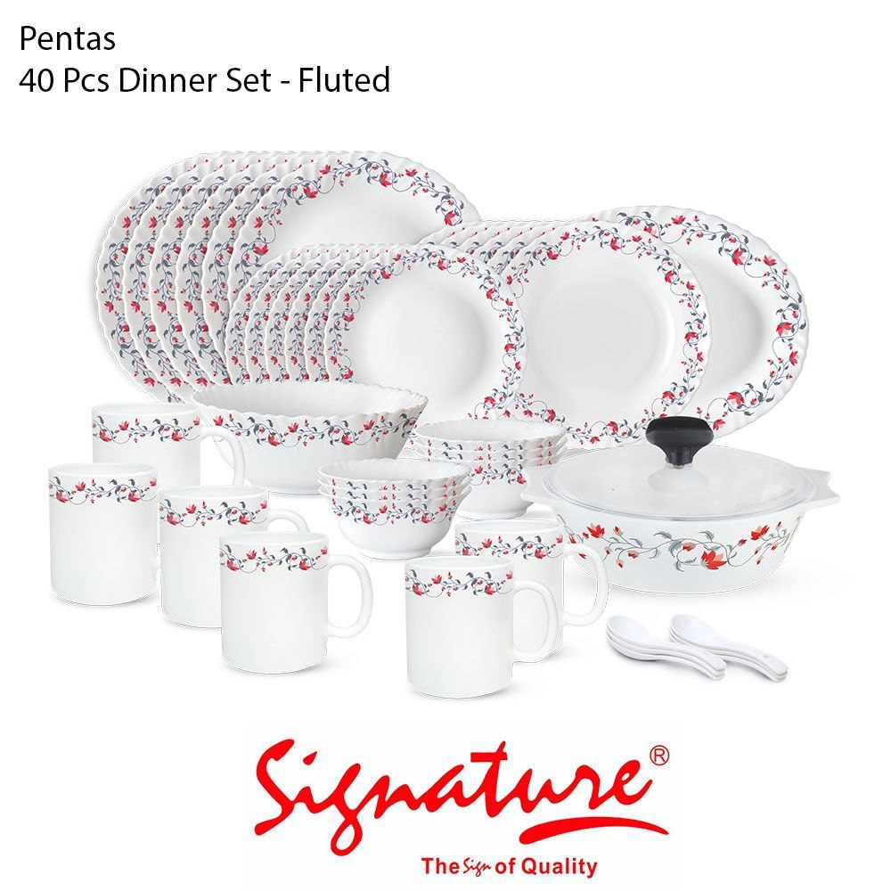 40 pcs Signature White Glass Dinner sets