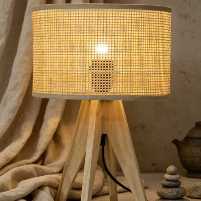 Premium Wooden Base Tripod Table Lamp – Nordic Minimalist Accent Light